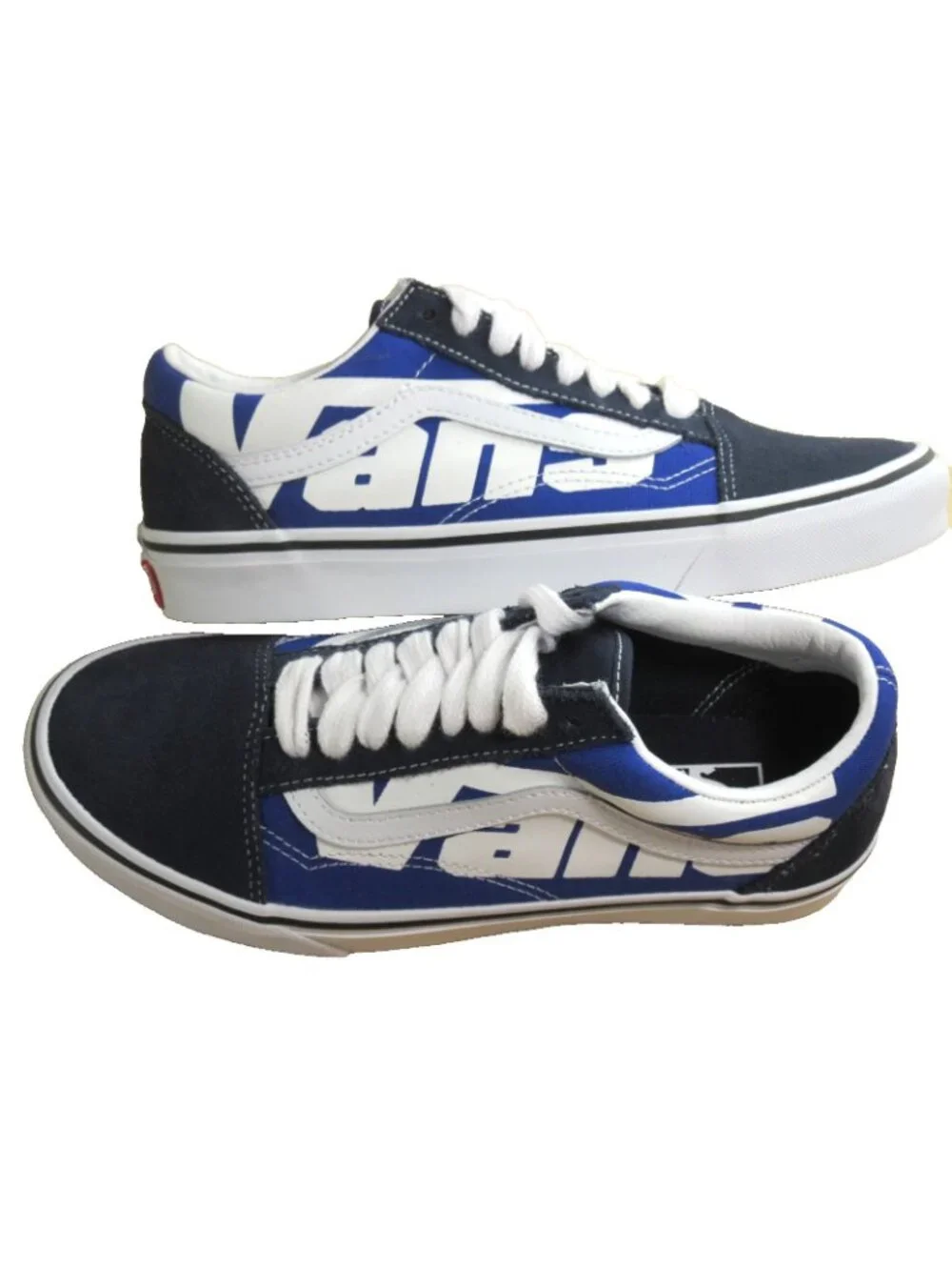 Vans Men's Old Skool Jumbo VANS Logo Blue White Canvas Suede shoes Size 9